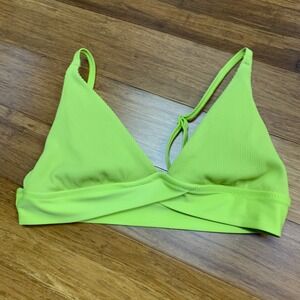 Aerie Triangle Bikini Top Ribbed‎ Neon Green Womens Size Medium Swimwear Summer
